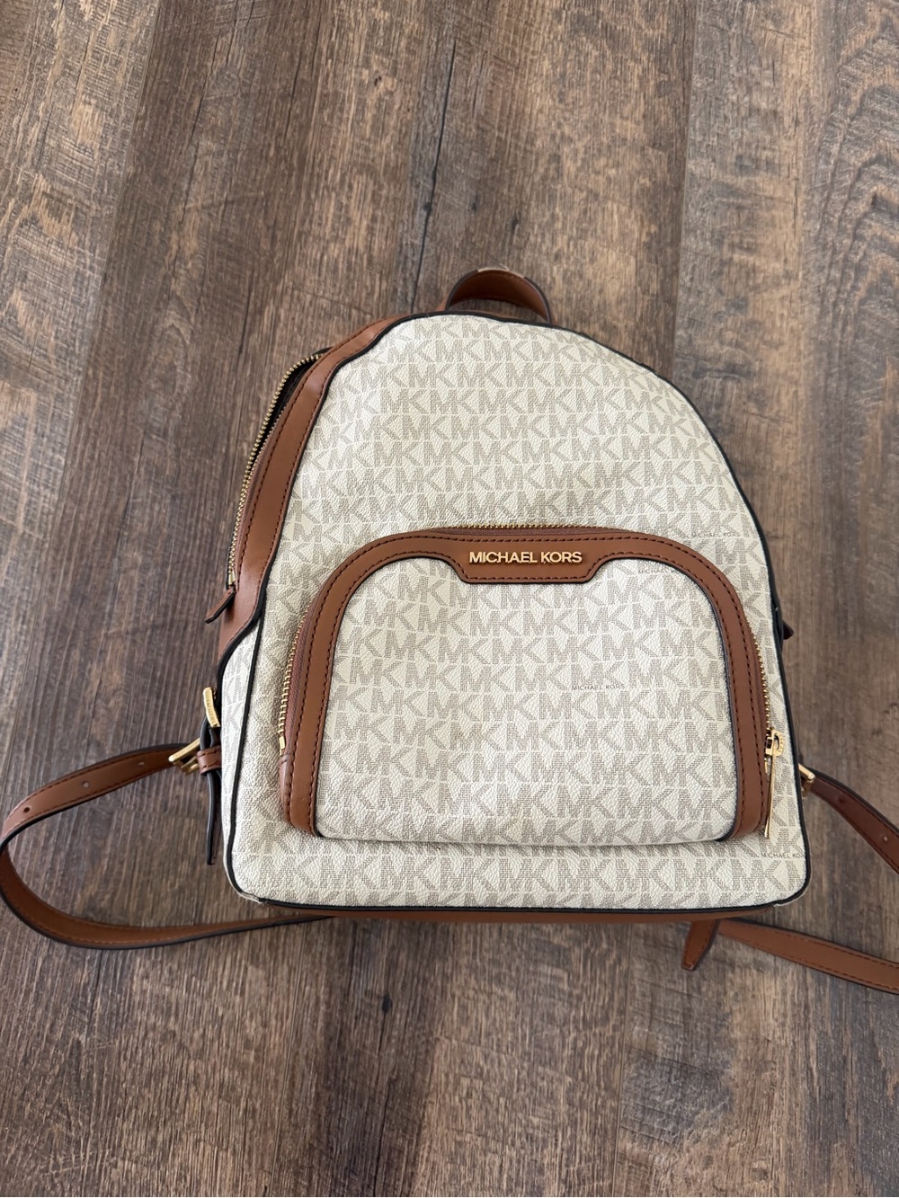 Michael Kors Signature Mini Backpack in Vanilla and Brown